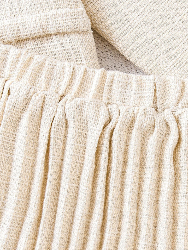 Cream Tweed Bow Jacket & Pleated Skirt Set