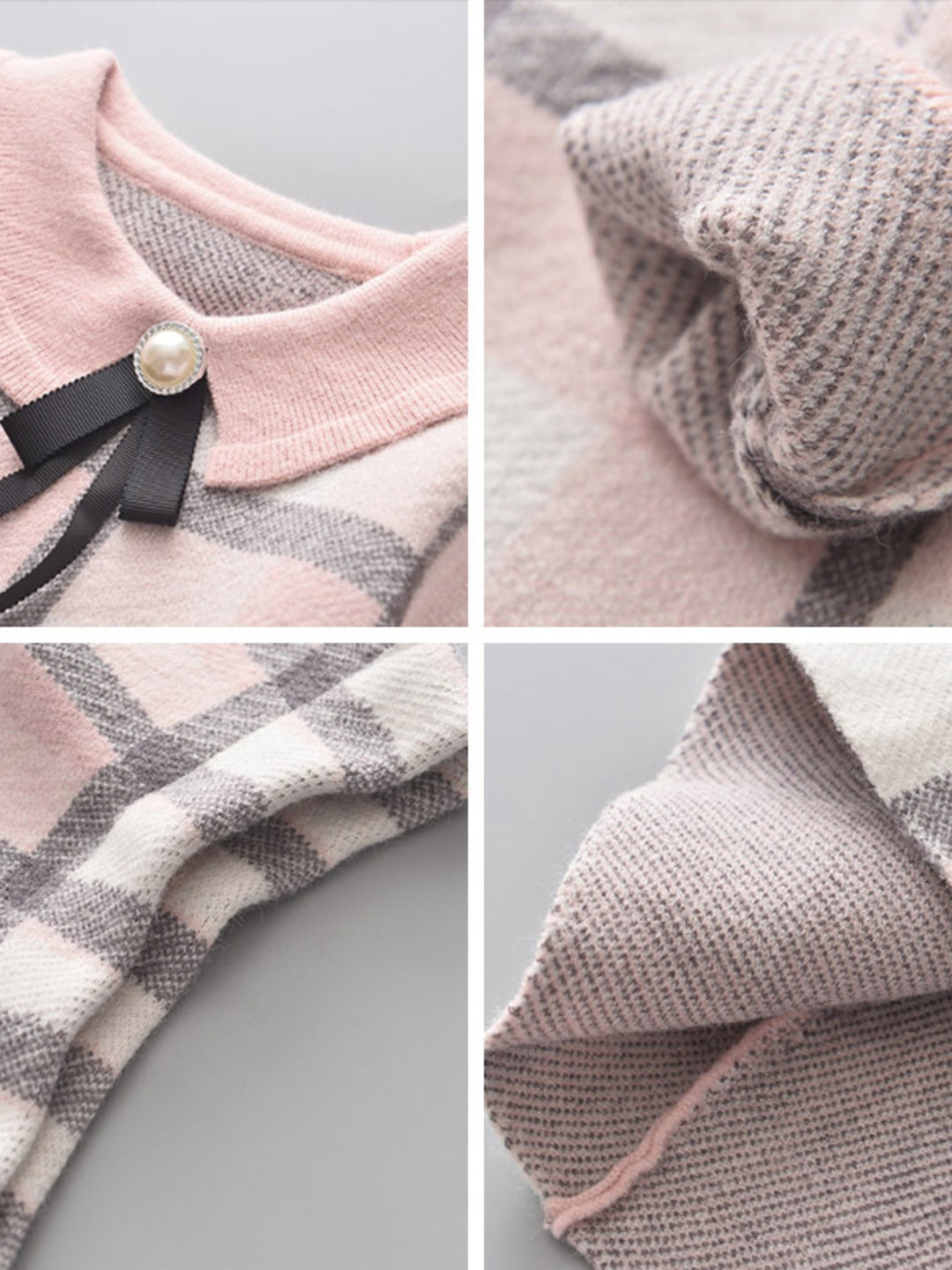 Sweet Plaid Knit Bow Top & Skirt Set