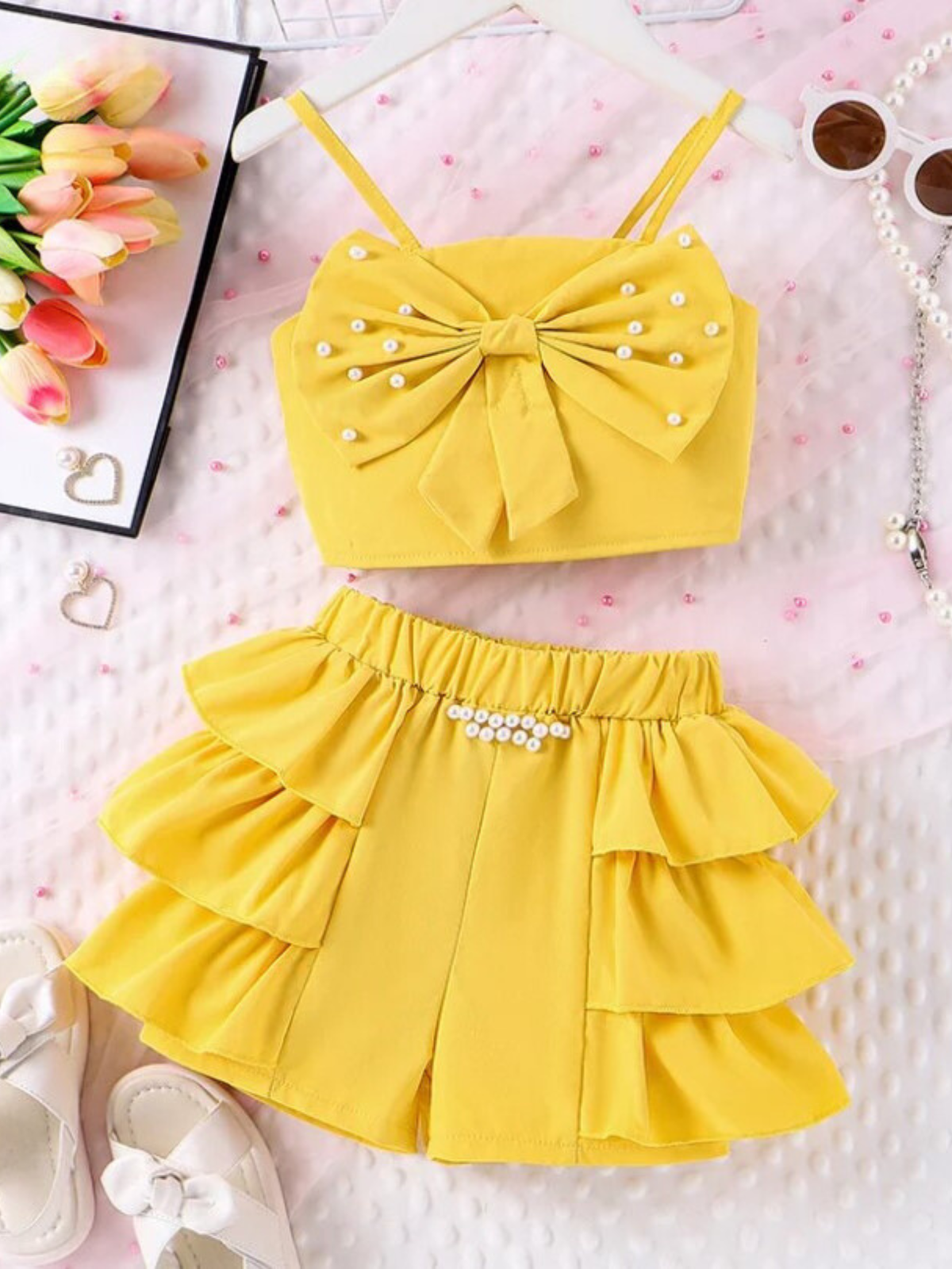 Pearl Top And Tiered Shorts Set | Summer Outfits | Mia Belle Girls