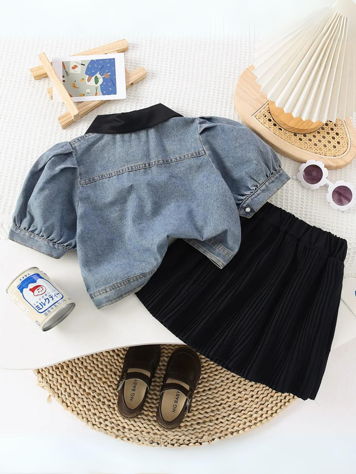 Mia Belle Girls Denim Top And Pleated Skirt Set | Girls Summer Outfits