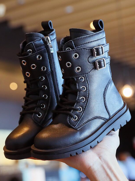 Biker Boot Baby Black Combat Boots Shoes By Liv Mia Girls Black