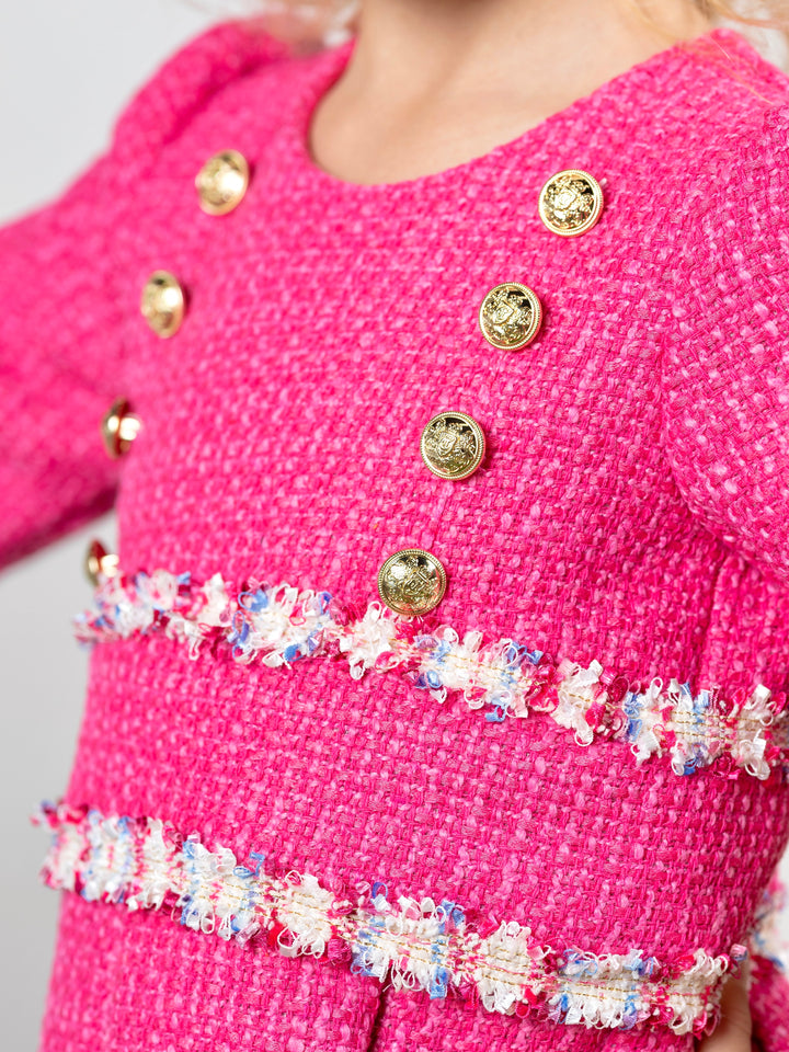 Girls structured pink party dress with textured fabric for events and photos