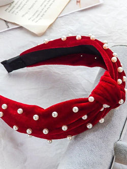 Girls Red Velvet and Pearl Twist Knot Headband