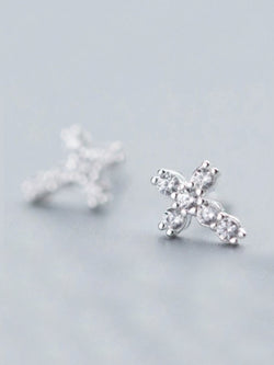 Silver Saints Jeweled Cross Earrings