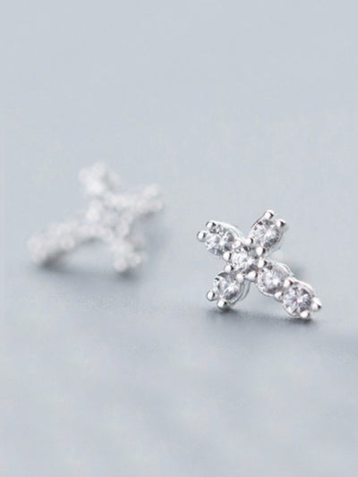 Girls Formal Accessories | Silver Jeweled Cross Pendant Earrings