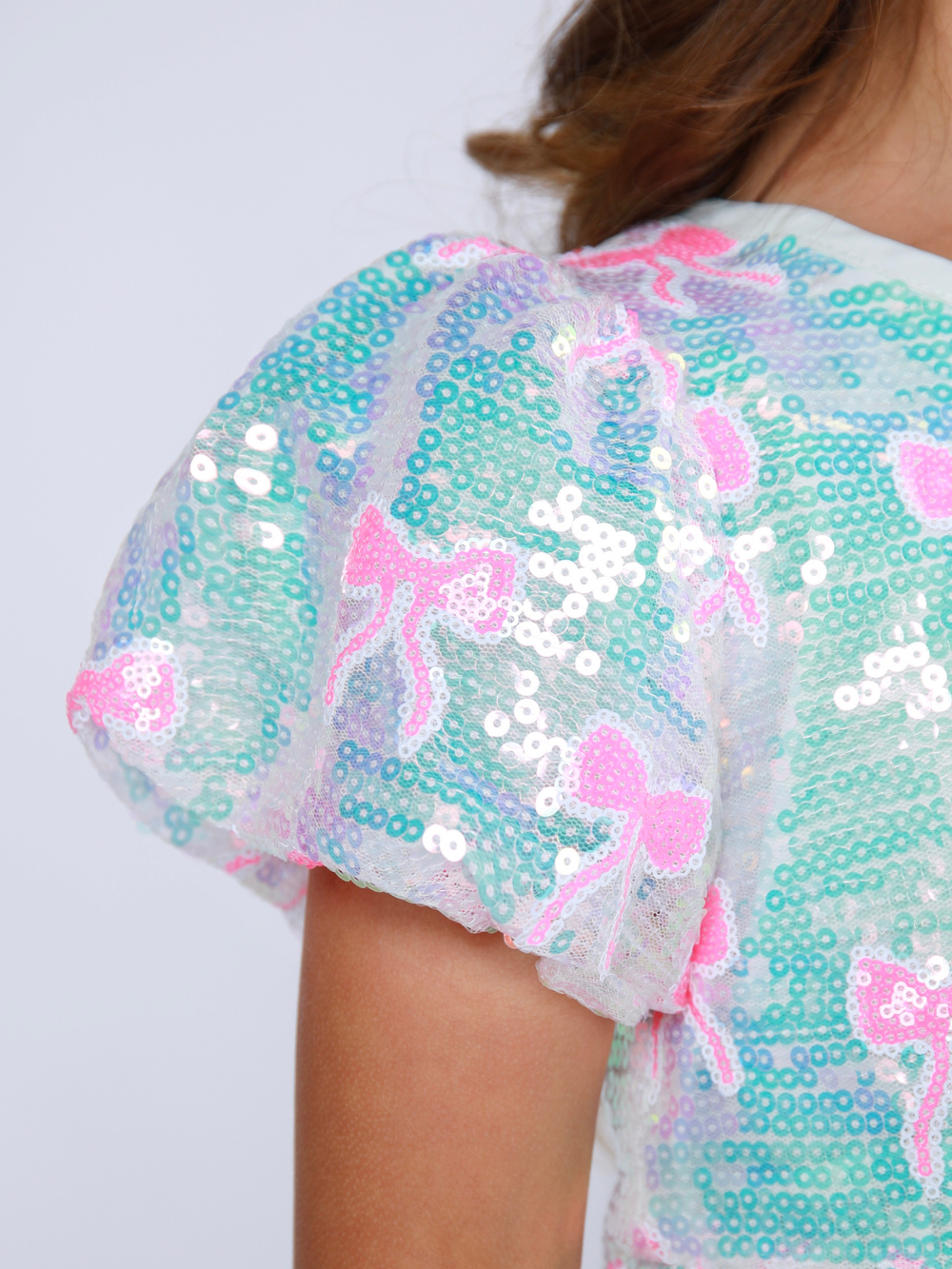 Sweet Sparkle Pink Bow Sequin Puff Sleeve Dress Mia Belle Girls