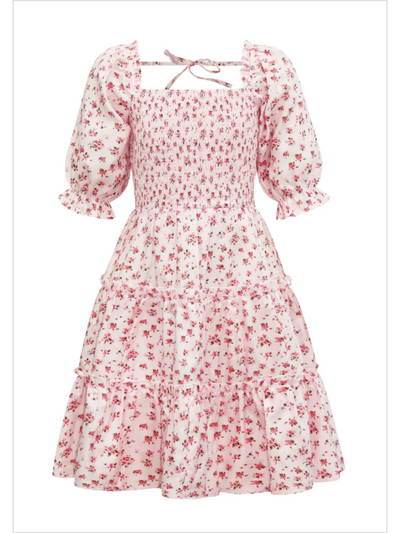 Mia Belle Girls Pink Puff Sleeve Floral Dress | Mommy And Me