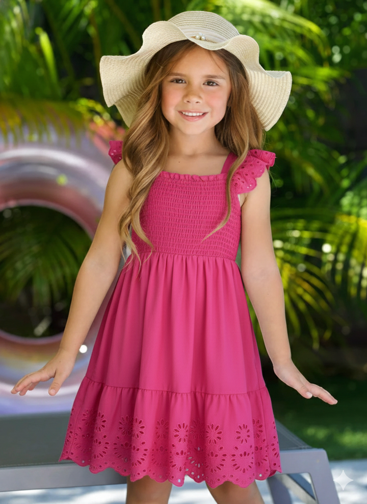 Girls Everyday Eyelet Smocked Dress