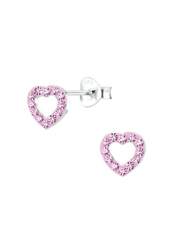 Sterling Silver  Stud Earrings Pink Heart Crystal