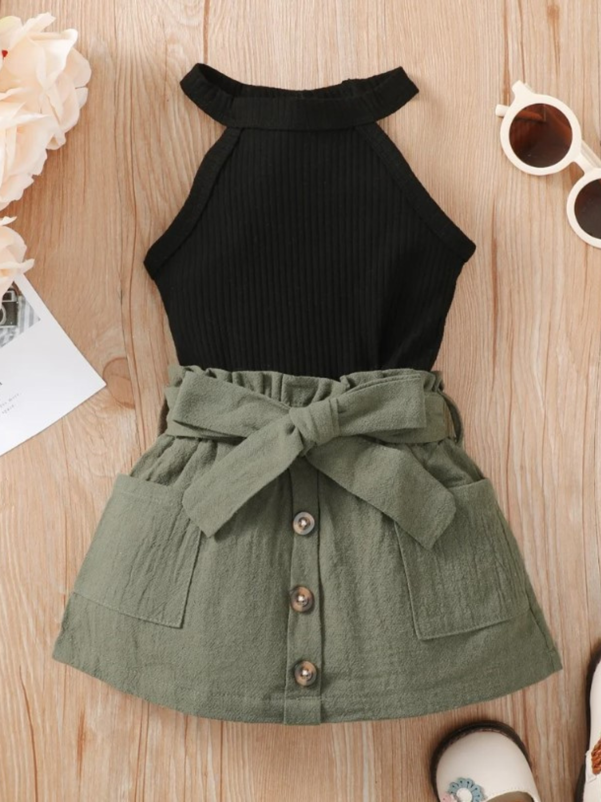 Black Collar Tank Top And Skirt Set | Summer Outfits | Mia Belle Girls