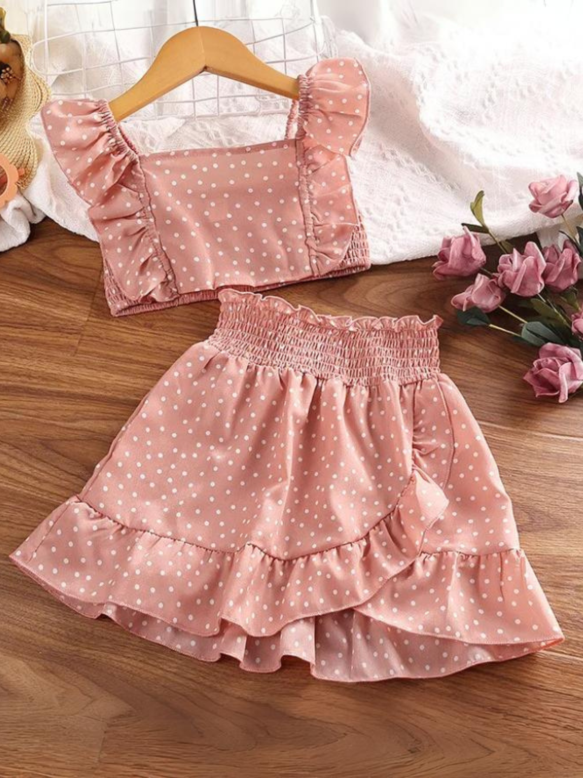 Polka Dot Crop Top And Wrap Skirt Set | Summer Sets | Mia Belle Girls