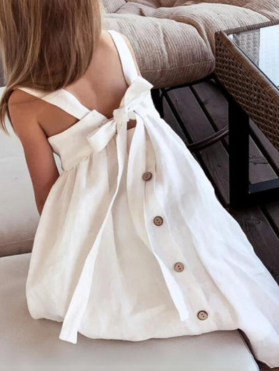 Mia Belle Girls White Linen Dress | Girls Spring Dresses