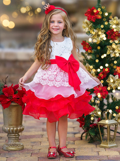 Winter Formal Wear | Girls Lace Tiered Ruffle Tulle Holiday Dress