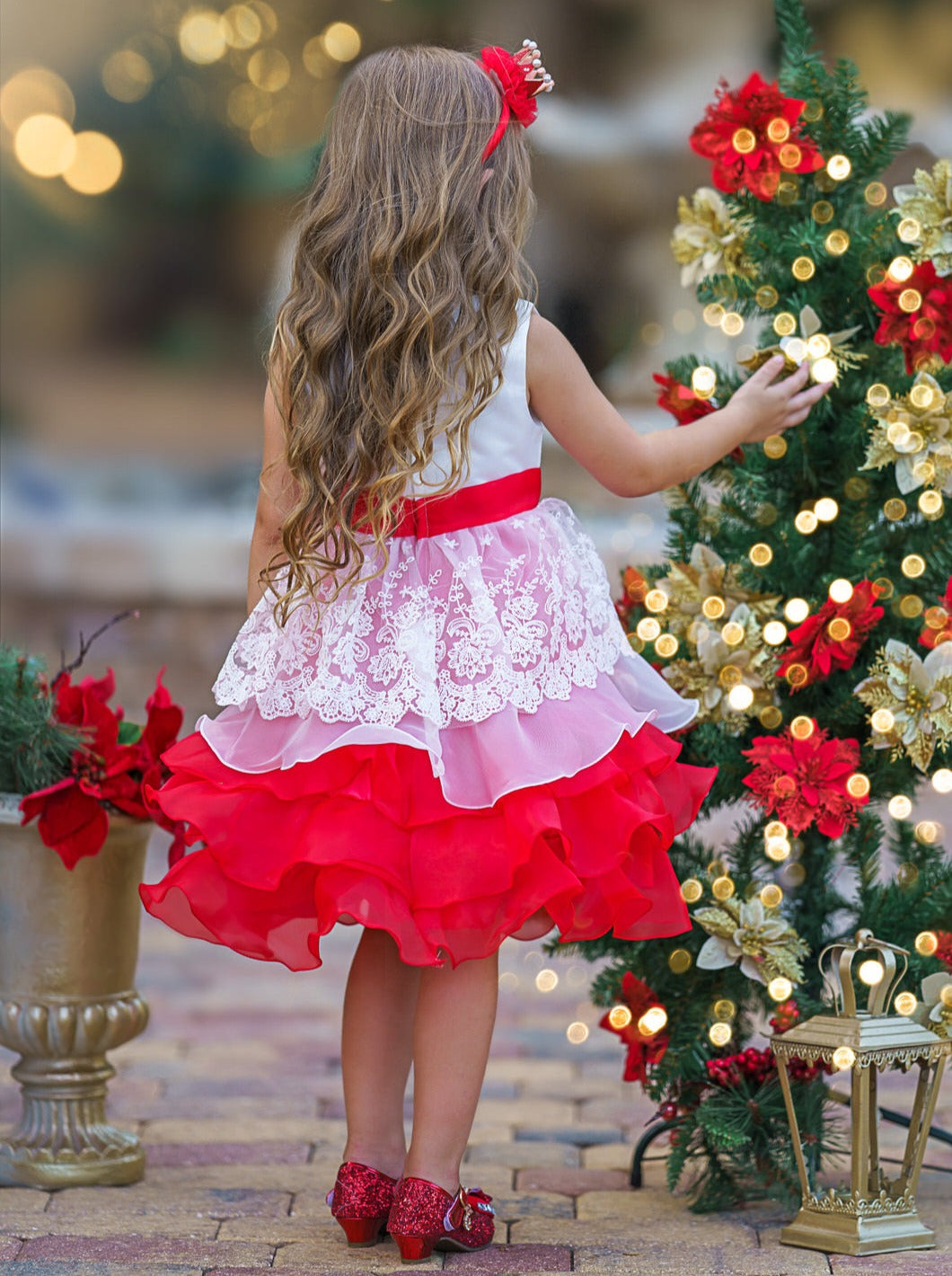 Winter Formal Wear | Girls Lace Tiered Ruffle Tulle Holiday Dress