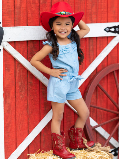 Girls Summer Clothes |Time For Playdates Denim Ruffle Romper
