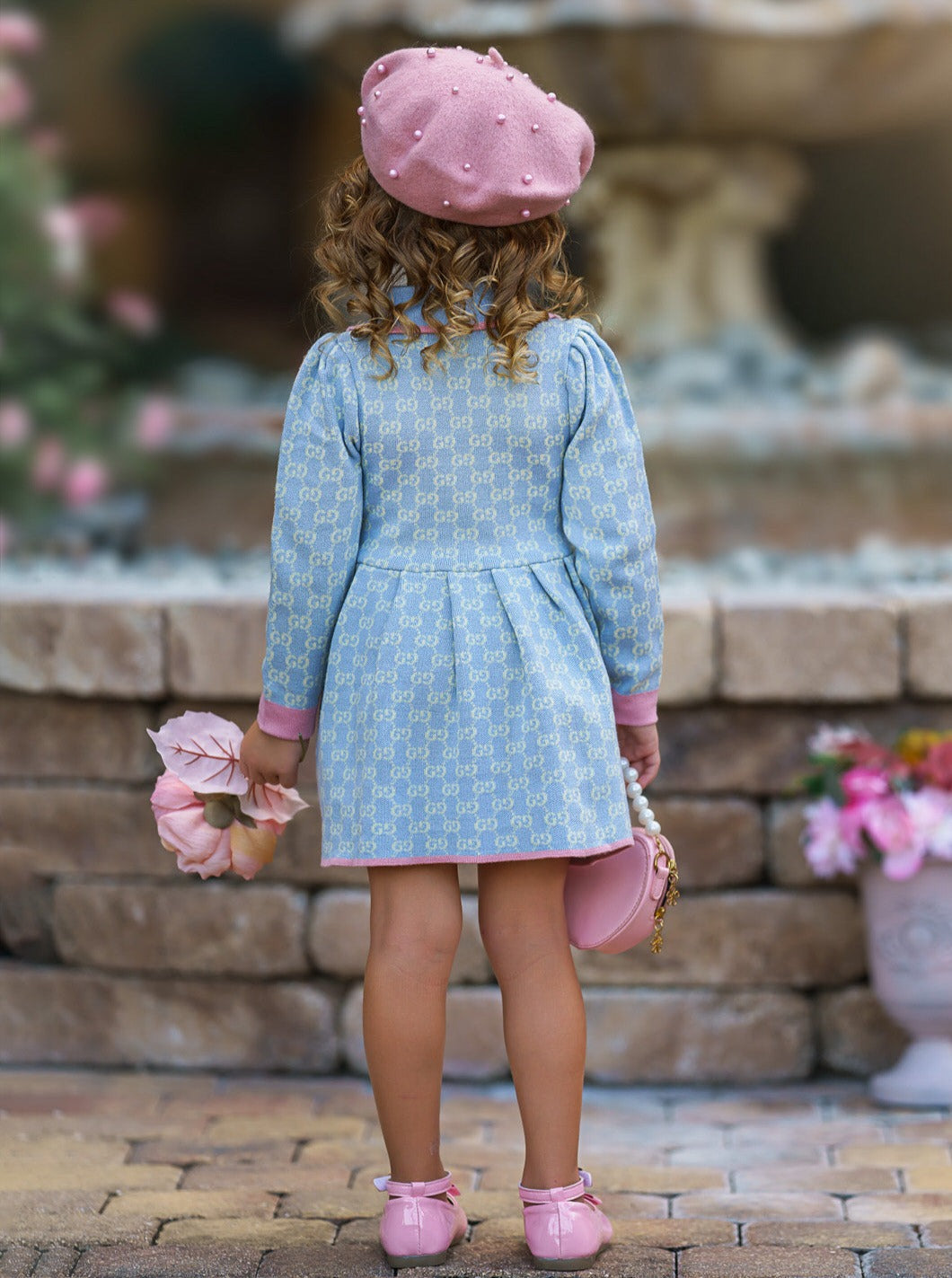 Girls Preppy Chic Dresses | Blue Monogram Knit Dress | Mia Belle Girls
