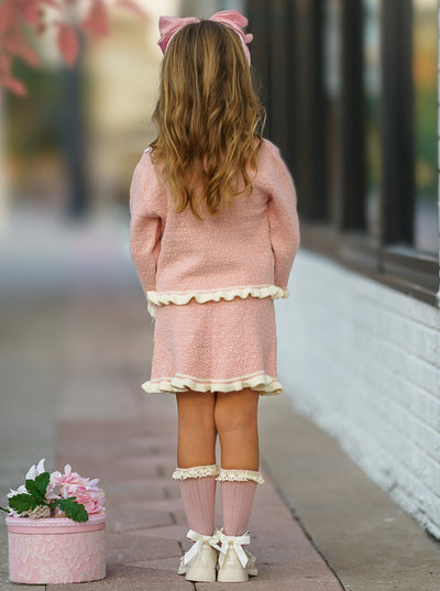 Mia Belle Girls Fall Pink Knit Sweater & Skirt Set | Toddler Outfits