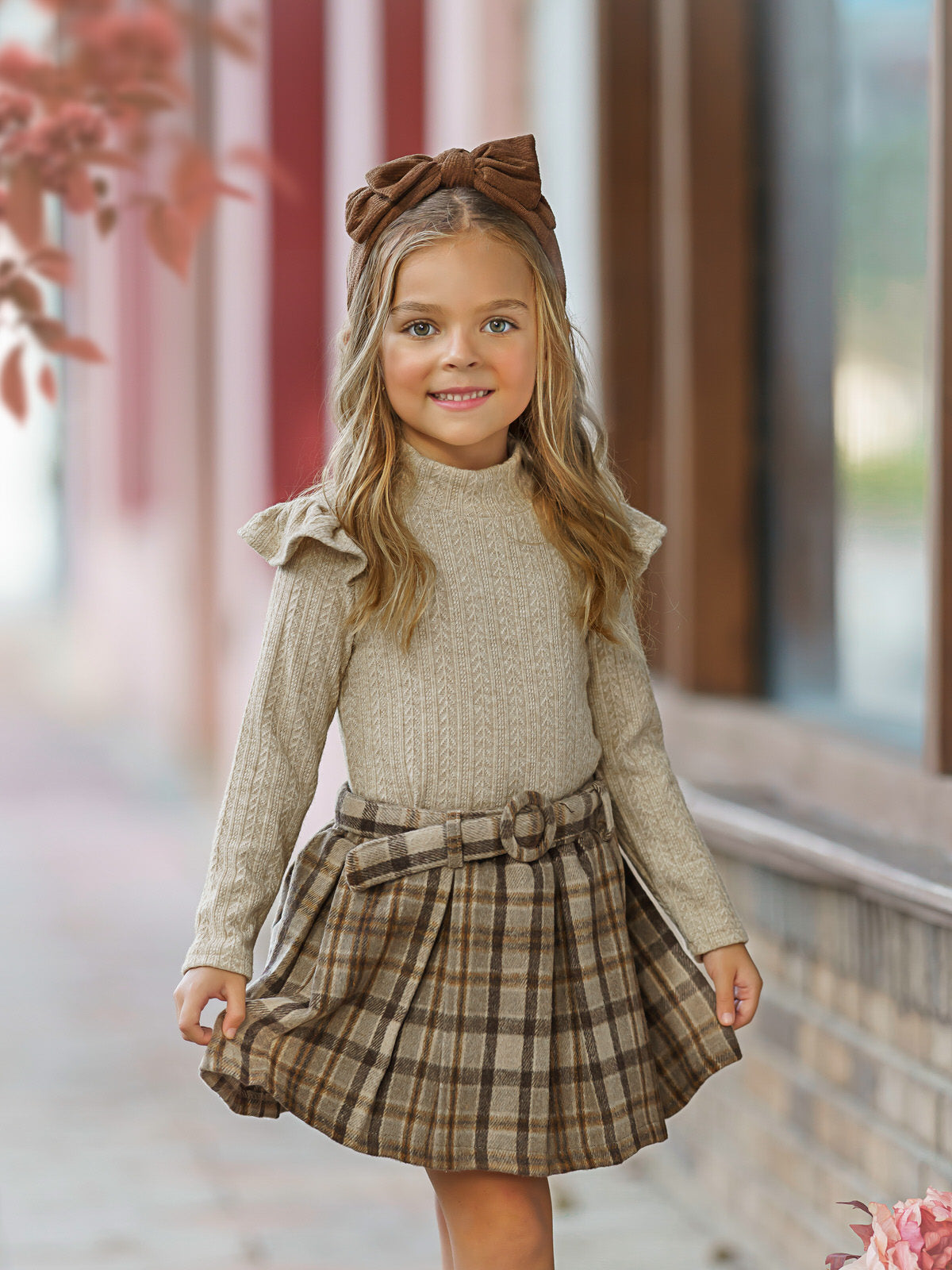 Mia Belle Girls Plaid Skirt Set & Beret Toddler Girls Clothing Sale