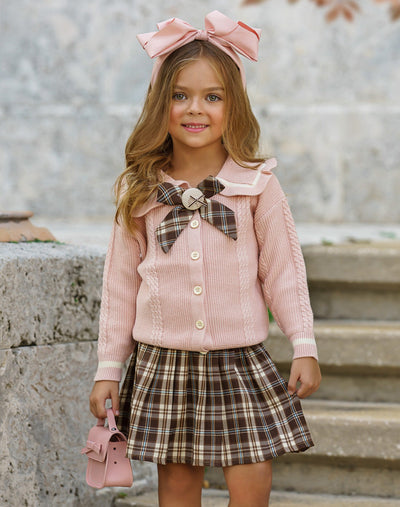 Smart Girls Rule Pink Knit Sweater & Checkered Skirt Set