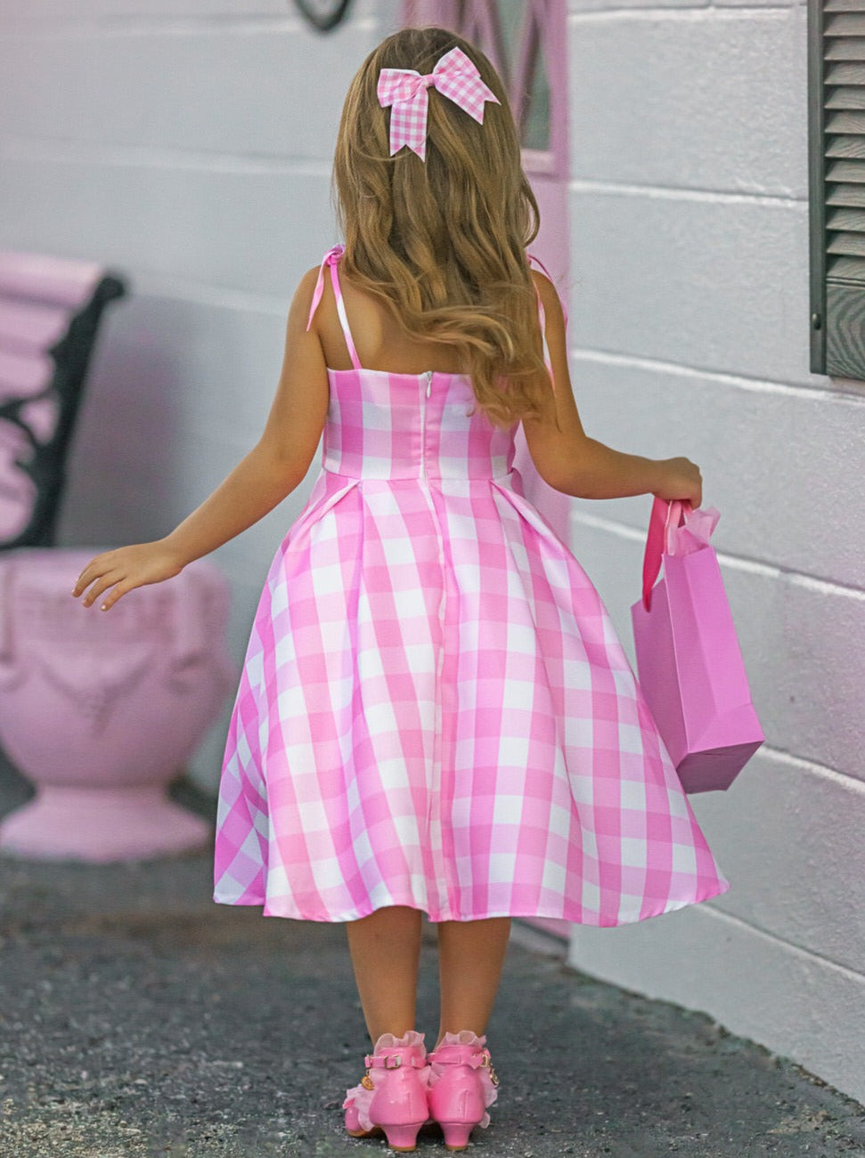 Mia Belle Mommy & Me Barbie Inspired Pink Gingham Dress Costumes