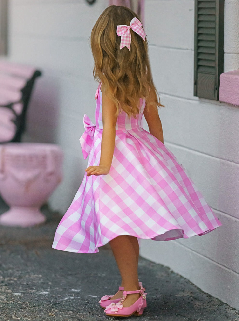 Mommy and Me Barbiecore Gingham Costume Dress with Necklace Mommy and Me Barbiecore Gingham Costume Dress with Necklace
