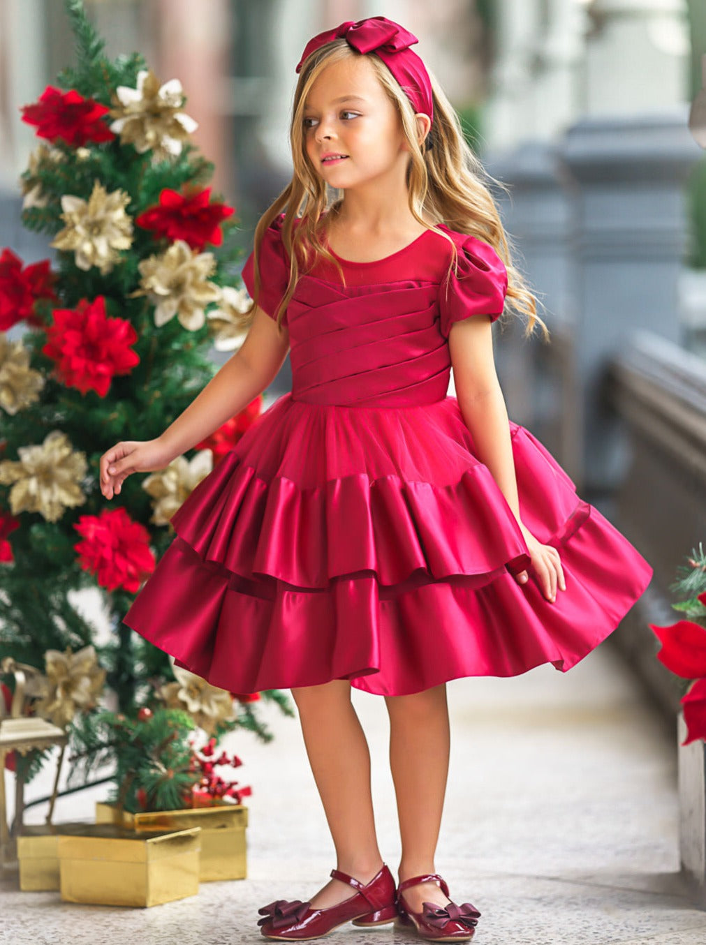 Charm & Grace Puff Sleeve Layered Party Dress