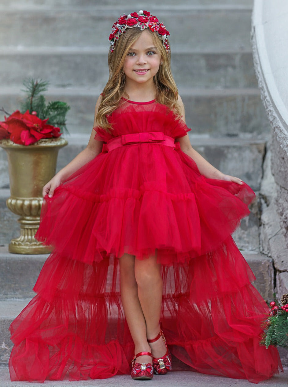 Mia Belle Girls Trailing Tulle Gown | Girls Winter Formal Dress Mia Belle Girls Trailing Tulle Gown | Girls Winter Formal Dress