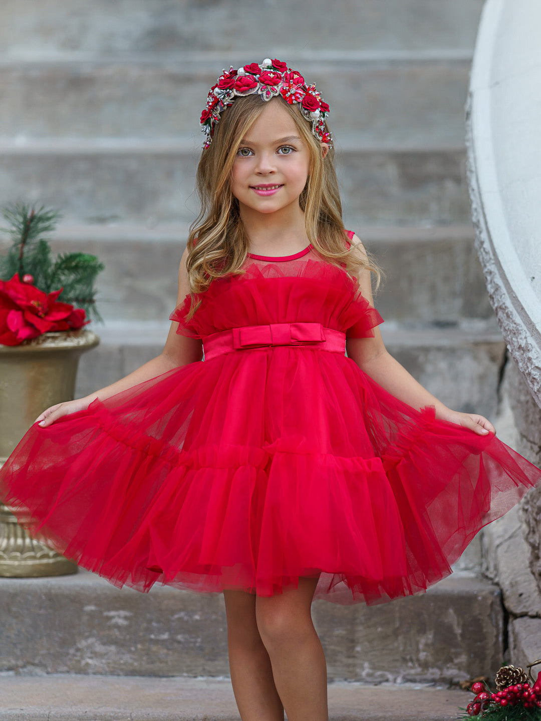 Mia Belle Girls Trailing Tulle Gown | Girls Winter Formal Dress Mia Belle Girls Trailing Tulle Gown | Girls Winter Formal Dress