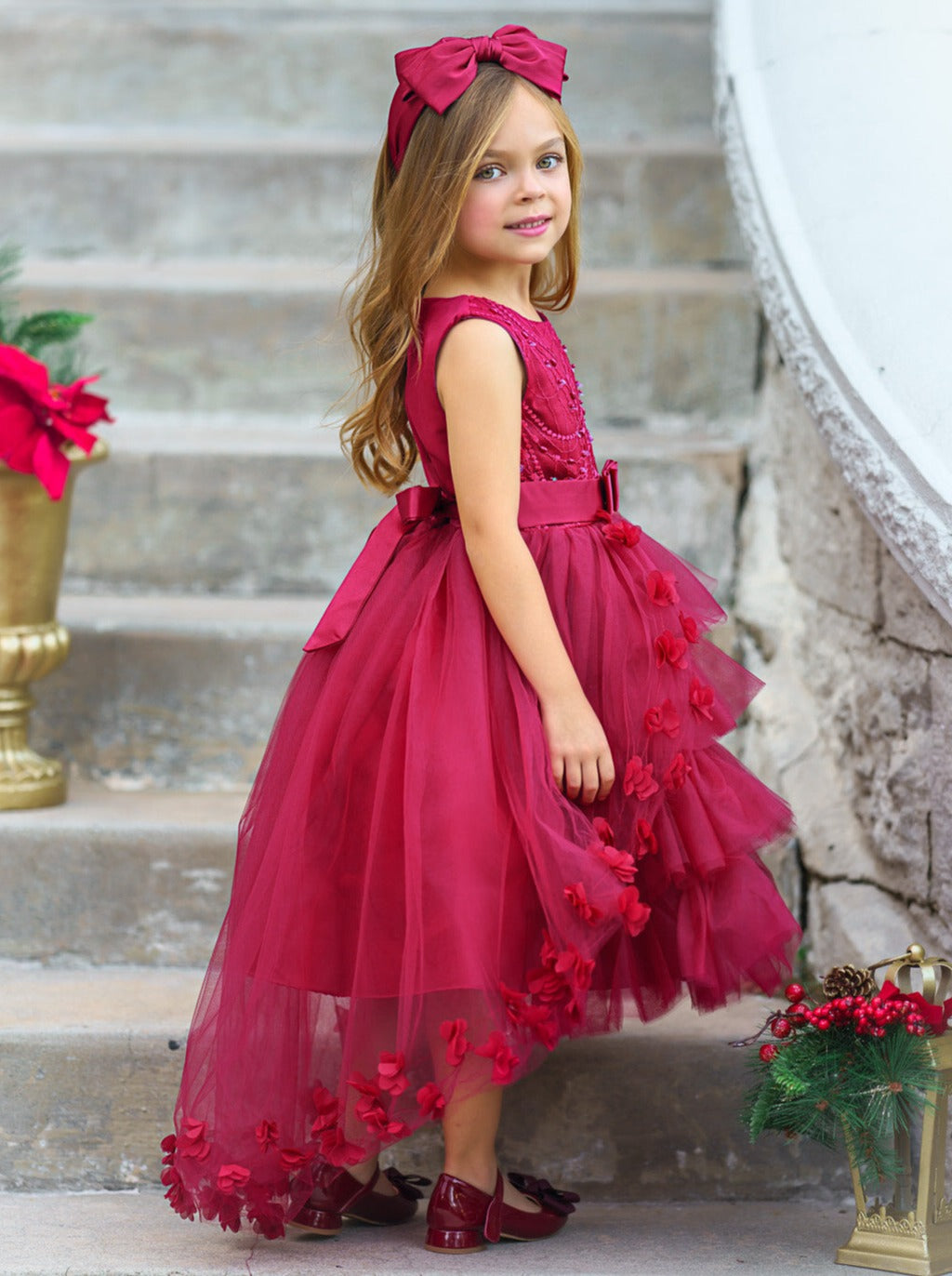 She Looks Like Magic Layered Tulle Dress Burgundy / 5Y She Looks Like Magic Layered Tulle Dress Burgundy / 5Y