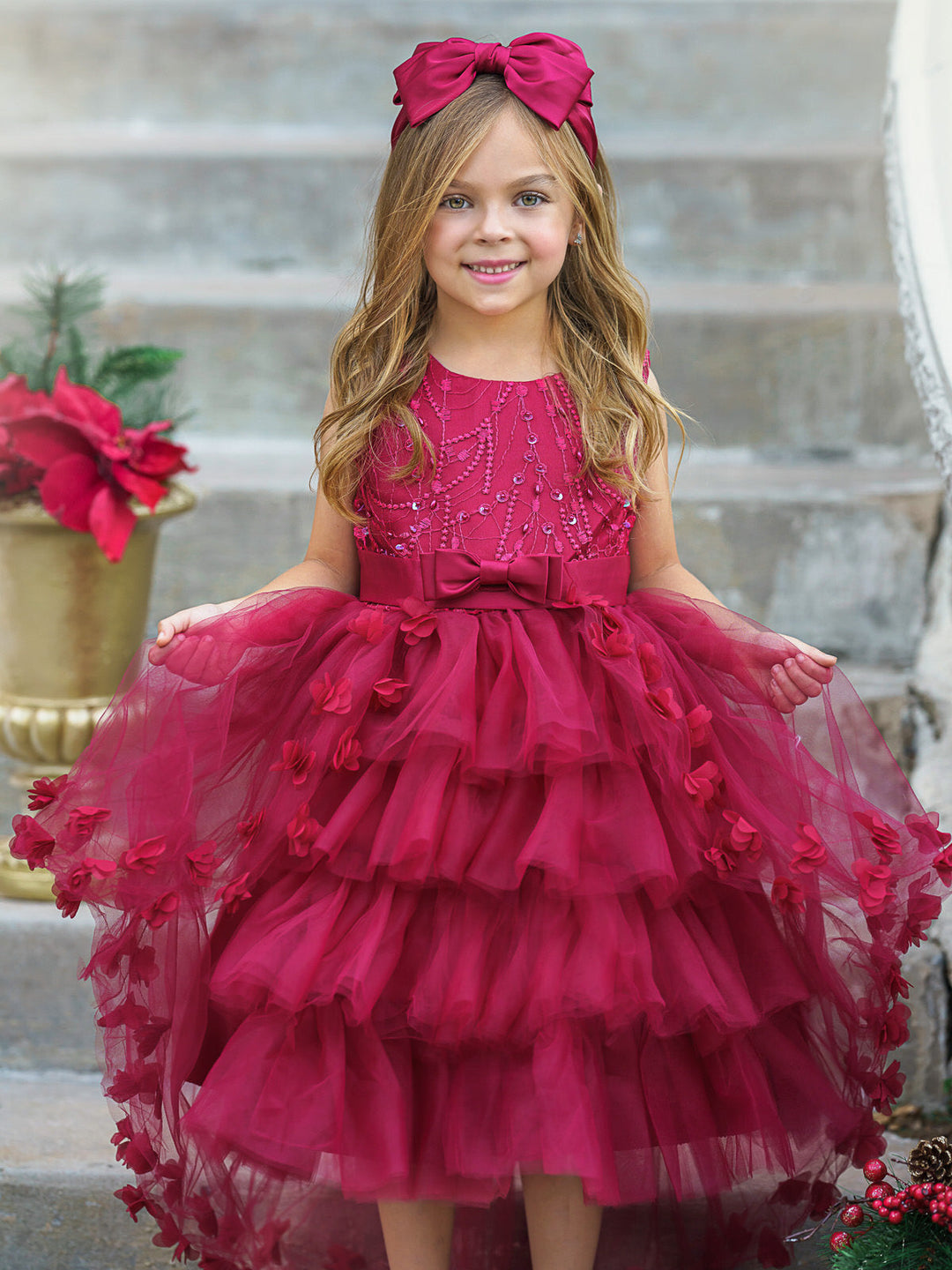 Mia Belle Girls Layered Tulle Dress | Girls Winter Formal Dress Mia Belle Girls Layered Tulle Dress | Girls Winter Formal Dress