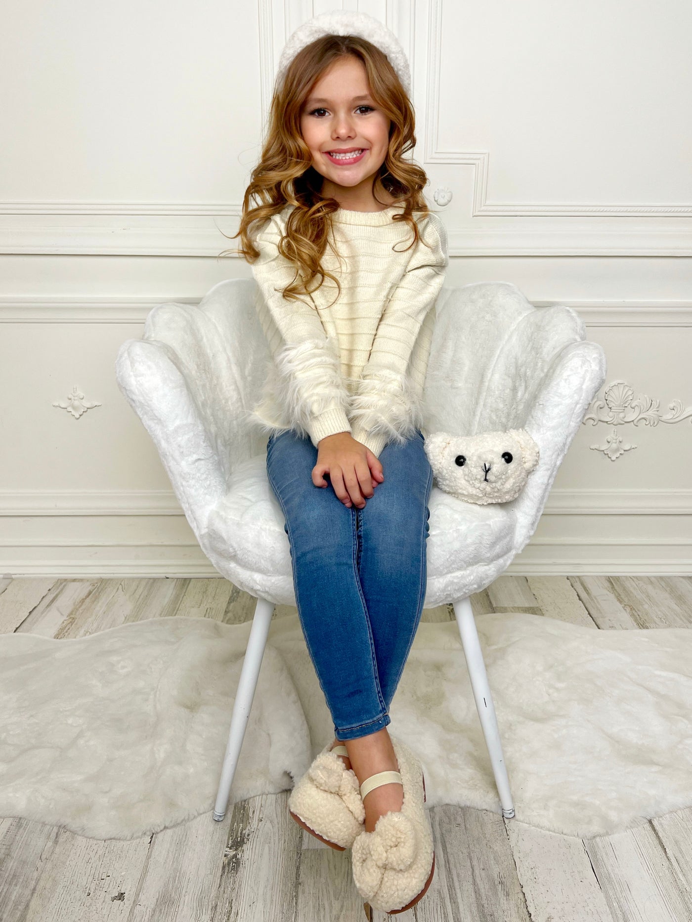 Mia Belle Girls Furry Knit Sweater | Girls Winter Tops