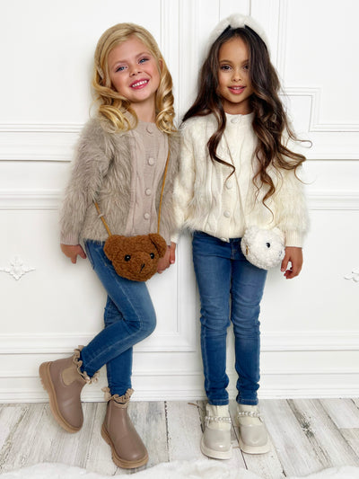 Mia Belle Girls Faux Fur Cardigan | Girls Winter Outfits