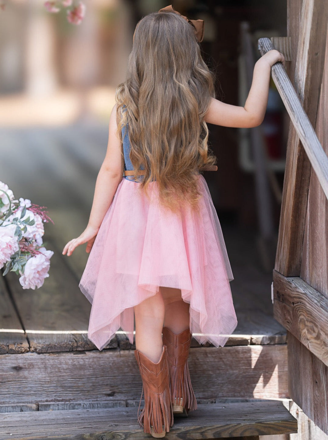 Mia Belle Girls Denim Tulle Tutu Dress | Girls Spring Dresses Mia Belle Girls Denim Tulle Tutu Dress | Girls Spring Dresses