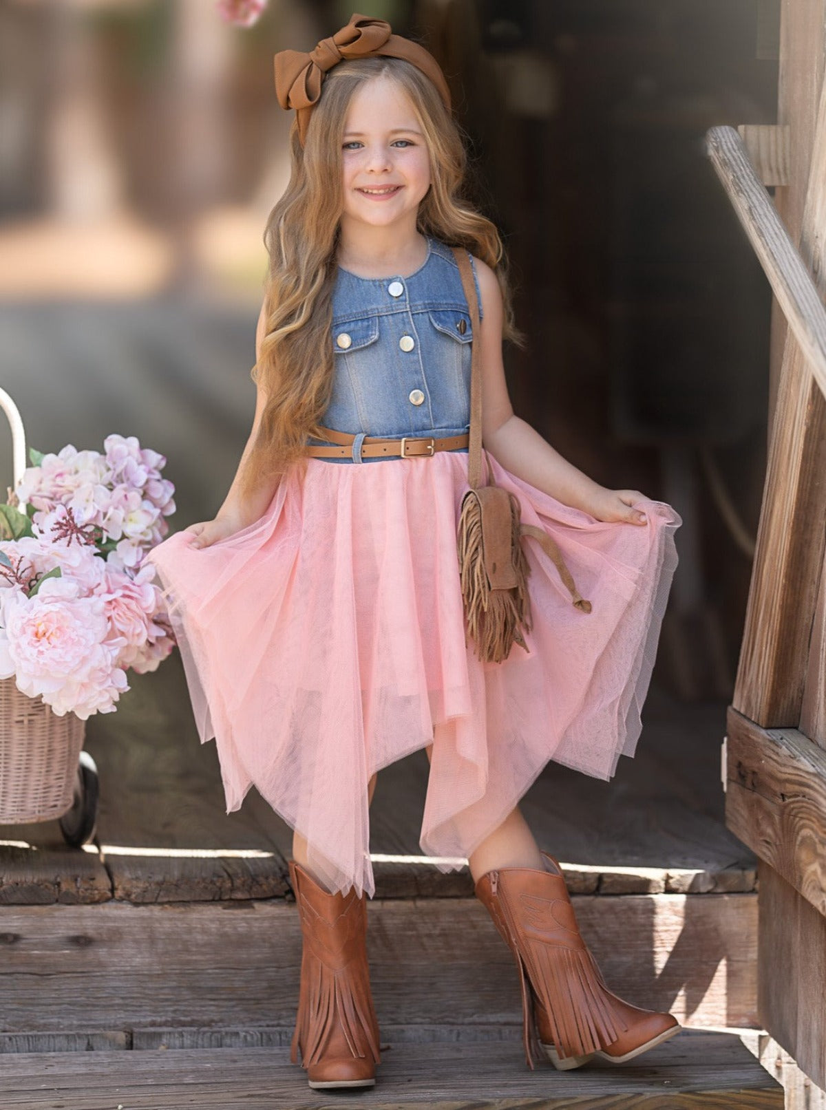 Mia Belle Girls Denim Tulle Tutu Dress | Girls Spring Dresses Mia Belle Girls Denim Tulle Tutu Dress | Girls Spring Dresses