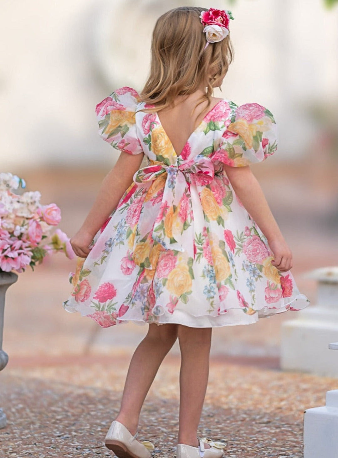 Floral Dress Pink Gown For Girls Hot Pink Flower Girl Long Train