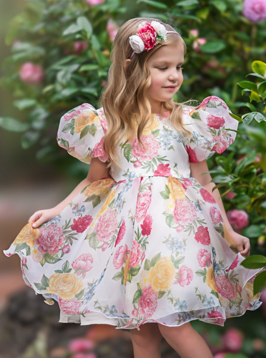 Fresh and Dreamy Puff Sleeve Floral Dress Mia Belle Girls Fresh and Dreamy Puff Sleeve Floral Dress Mia Belle Girls
