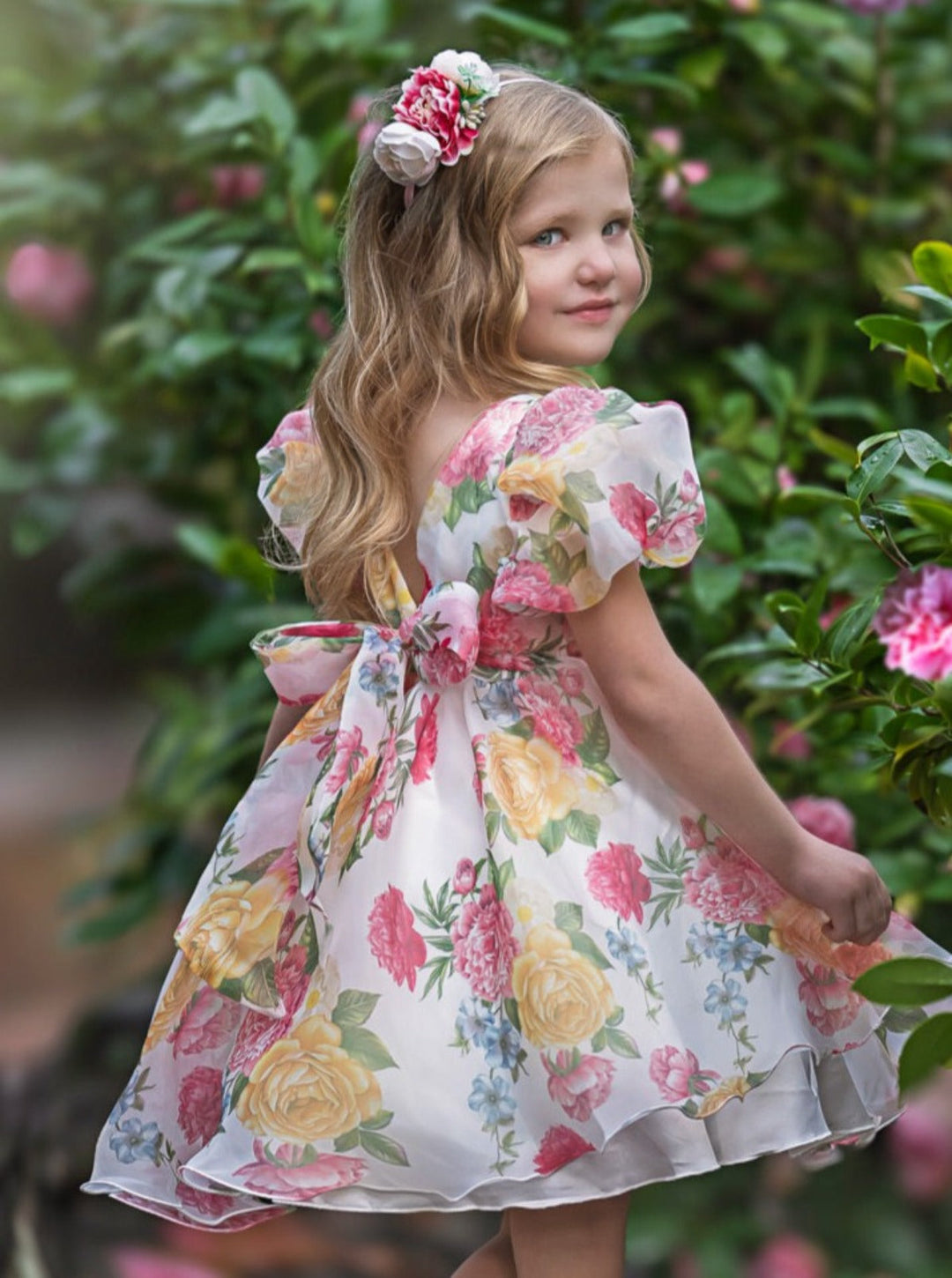 Fresh and Dreamy Puff Sleeve Floral Dress Mia Belle Girls Fresh and Dreamy Puff Sleeve Floral Dress Mia Belle Girls