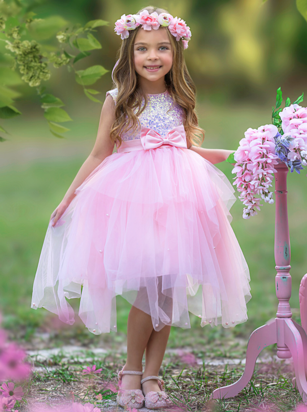 Mia Belle Girls Pastel Pink Tutu Gown | Girls Spring Formal Dresses