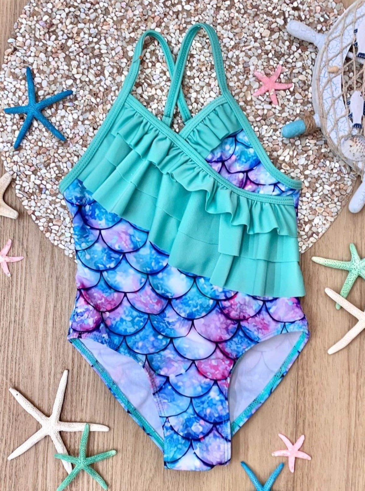 Mia Belle Girls Mermaid Print Swimsuit Cute Toddler Swimsuits