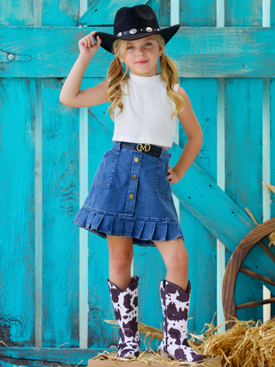 Mia Belle Girls Denim Skirt Set | Girls Summer Outfits