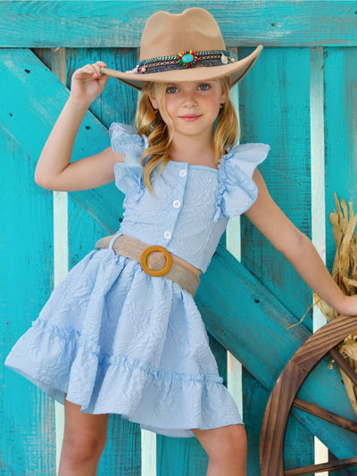Mia Belle Girls Debossed Top And Skirt Set | Girls Cowgirl Outfits