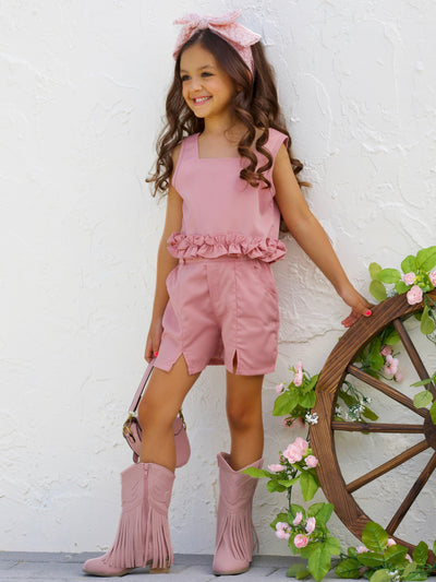 Blush Ruffle Top And Short Set | Cowgirl Fashion | Mia Belle Girls