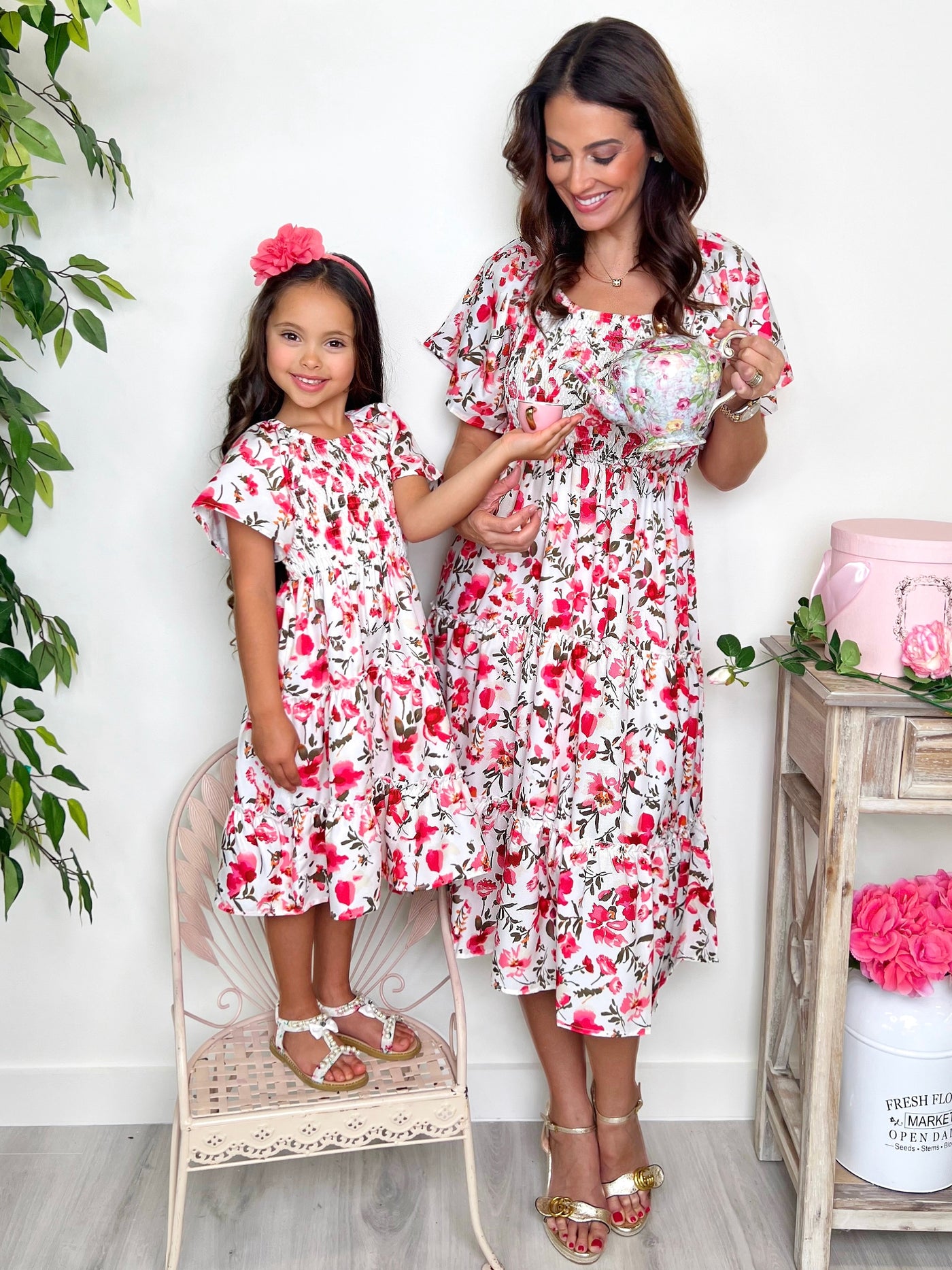 Mia Belle Girls Red Floral Smocked Dress | Mommy And Me Dresses