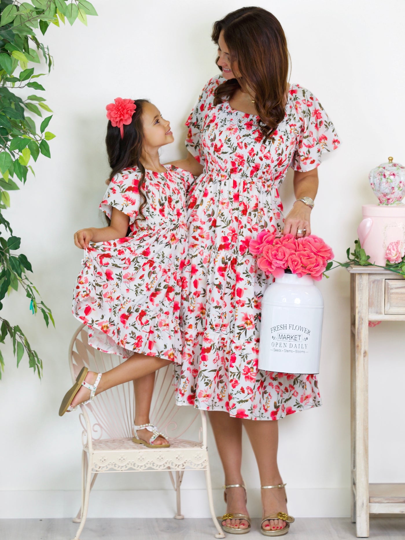 Mia Belle Girls Red Floral Smocked Dress | Mommy And Me Dresses