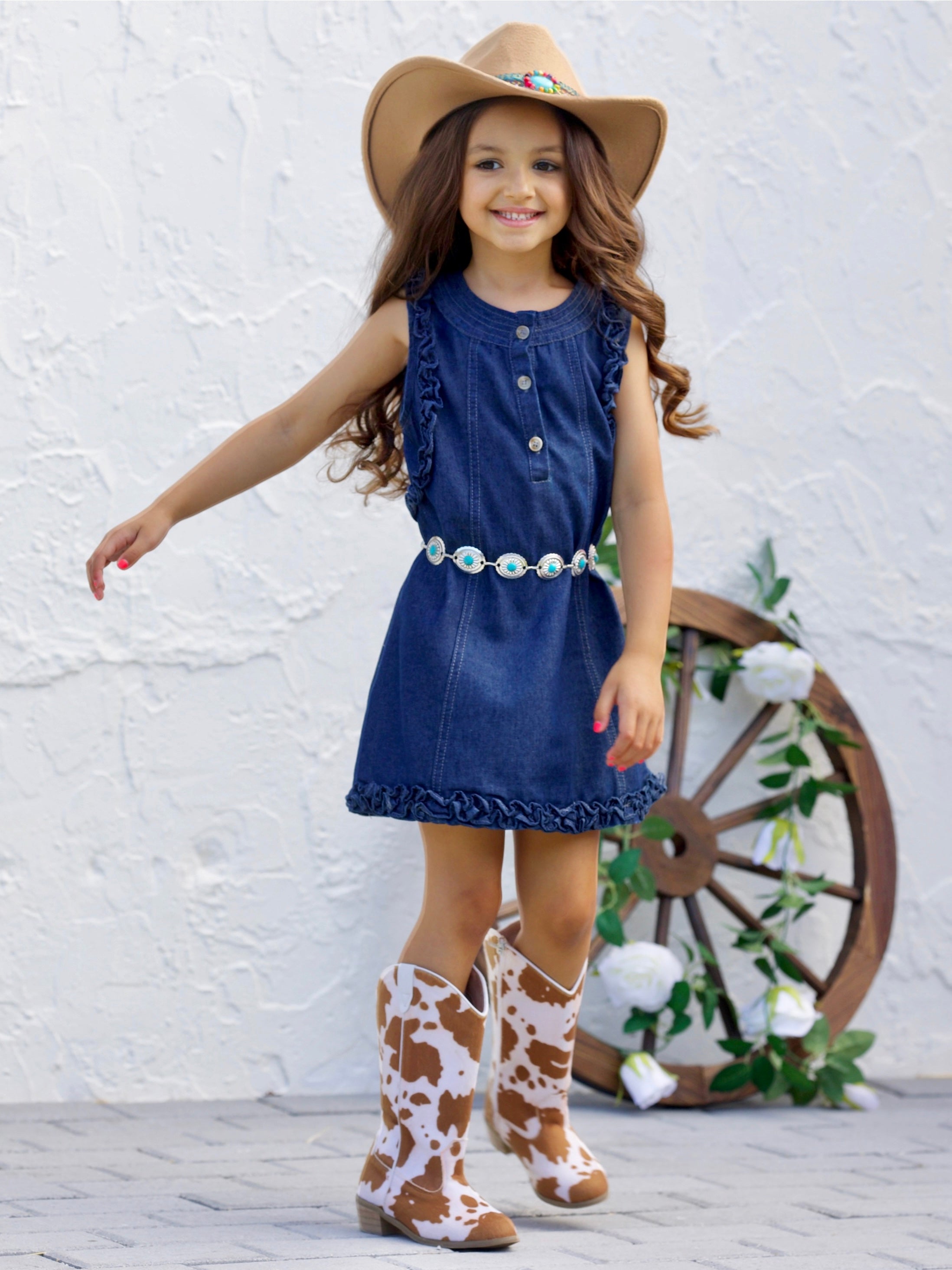 My Perfect Western Sleeveless Denim Dress – Mia Belle Girls