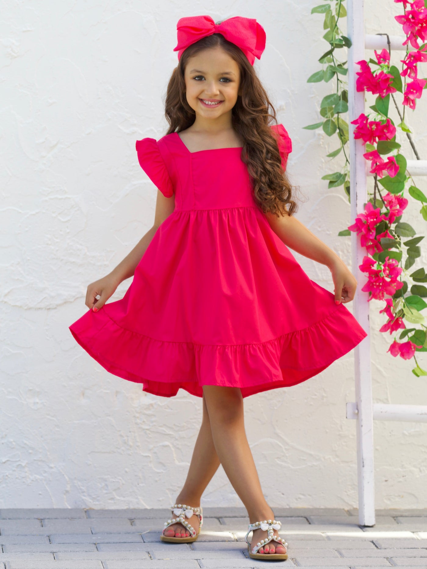 Mia Belle Girls Flutter Sleeve Linen Dress | Girls Spring Outfits