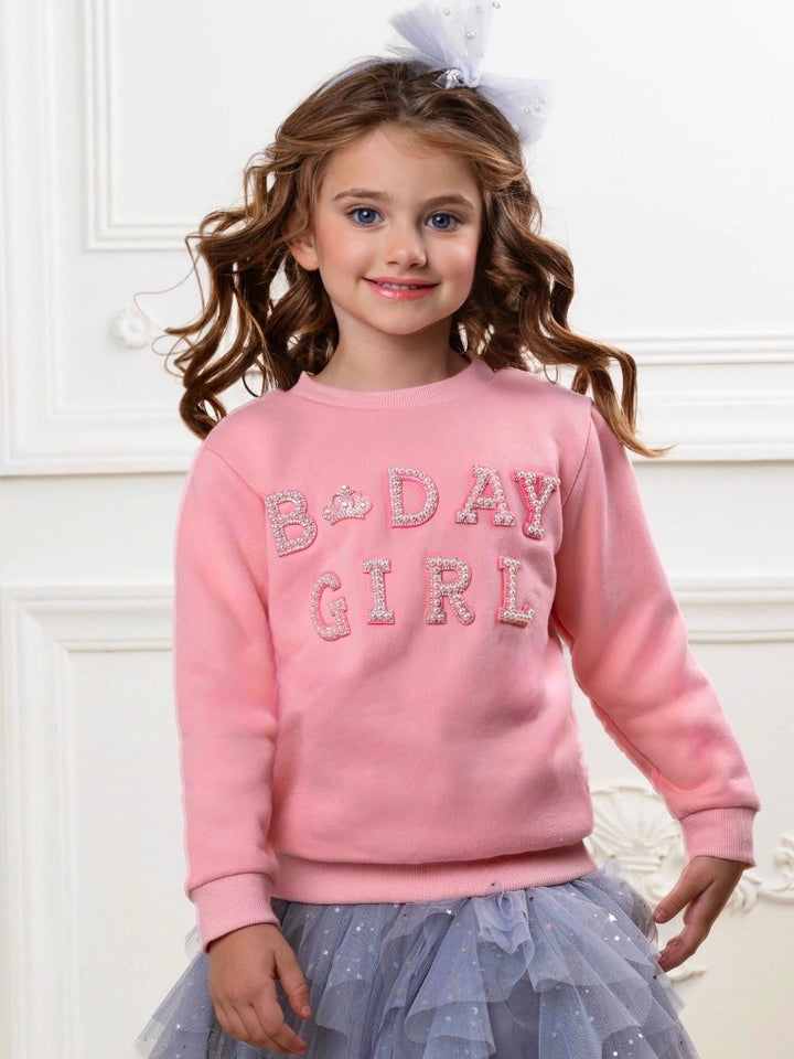 Birthday Girl Princess Pearl Embellished Sweatshirt