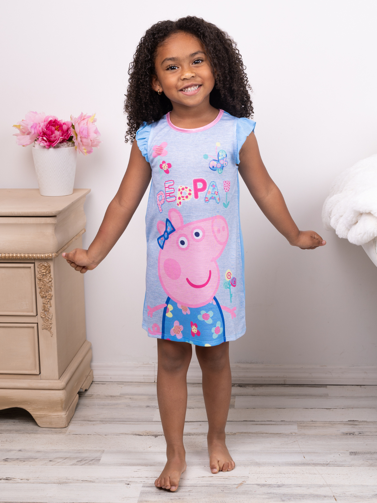Mia Belle Girls Peppa Pig Inspired Flutter Sleeve Nightgown