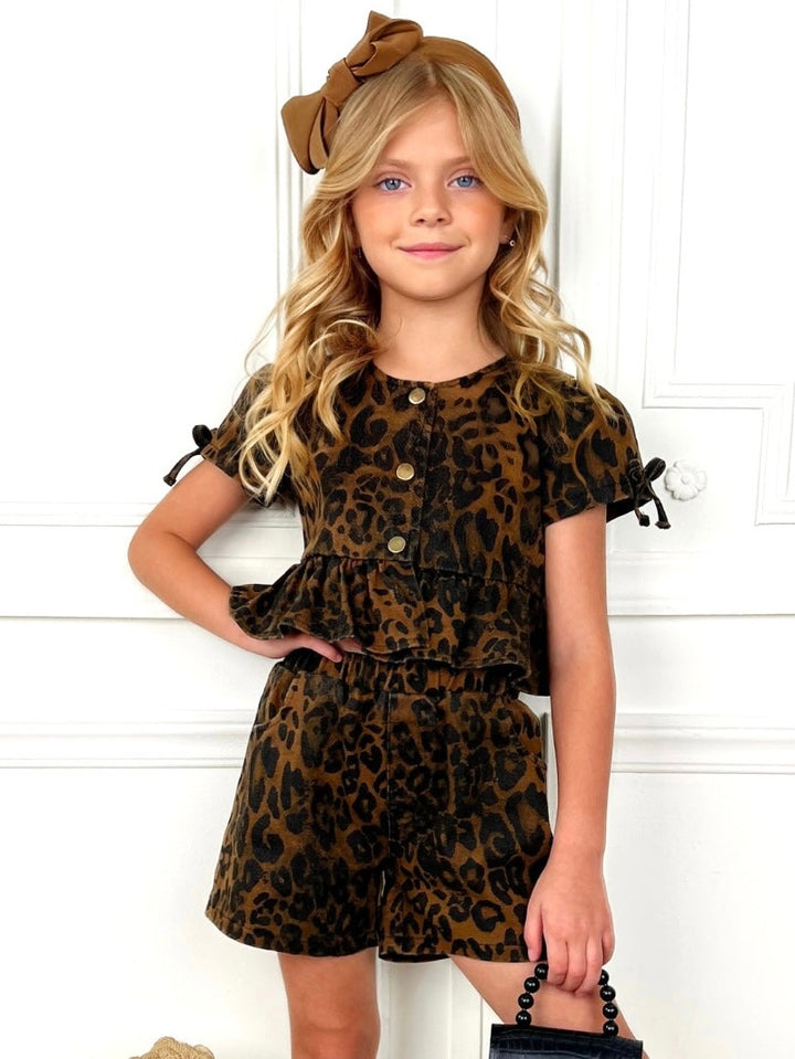 Fierce & Fun Leopard Denim Ruffle Top and Short Set