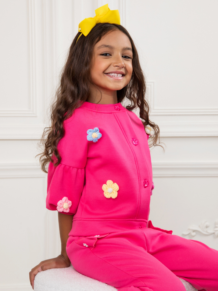 Hot Pink Bloom Textured Petal Sweat Set
